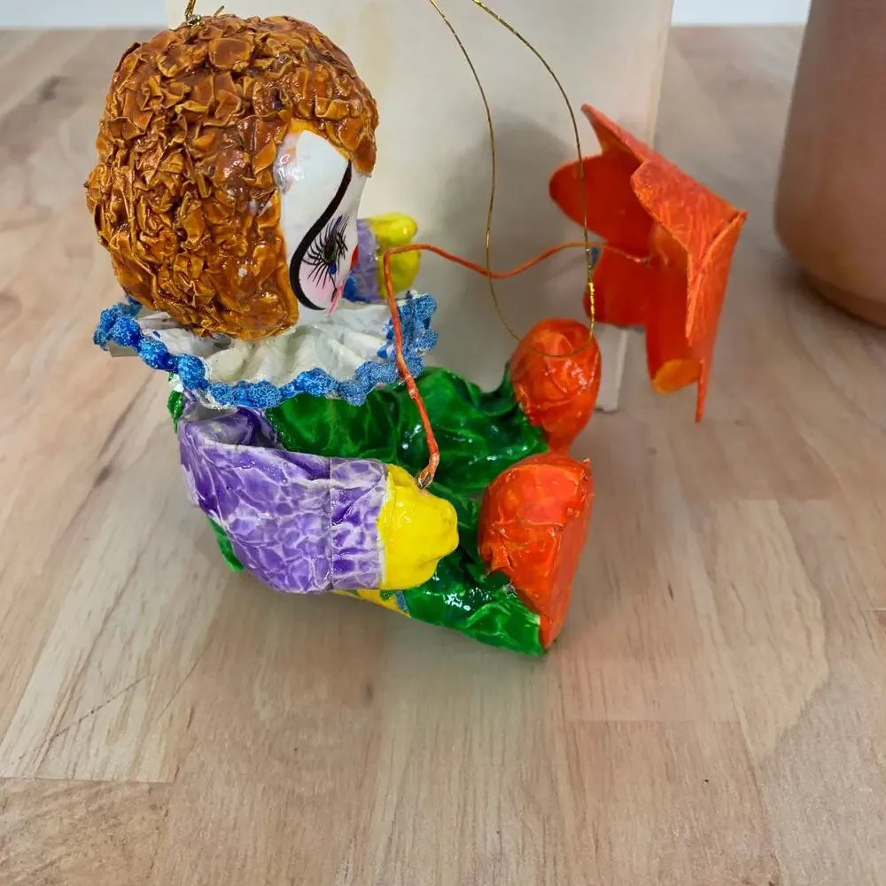 Vintage Sad Clown with Orange Umbrella Christmas Ornament